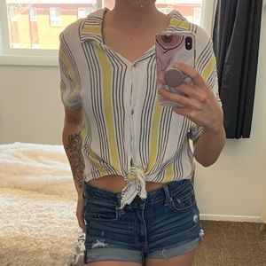 Striped yellow tie crop top from Harper